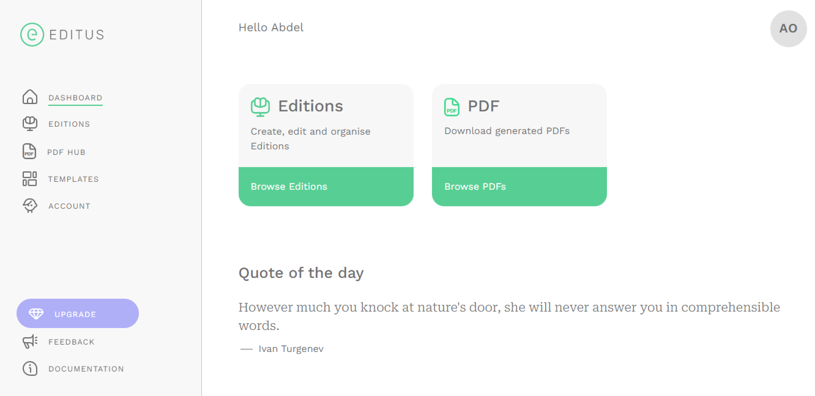 Editus dashboard