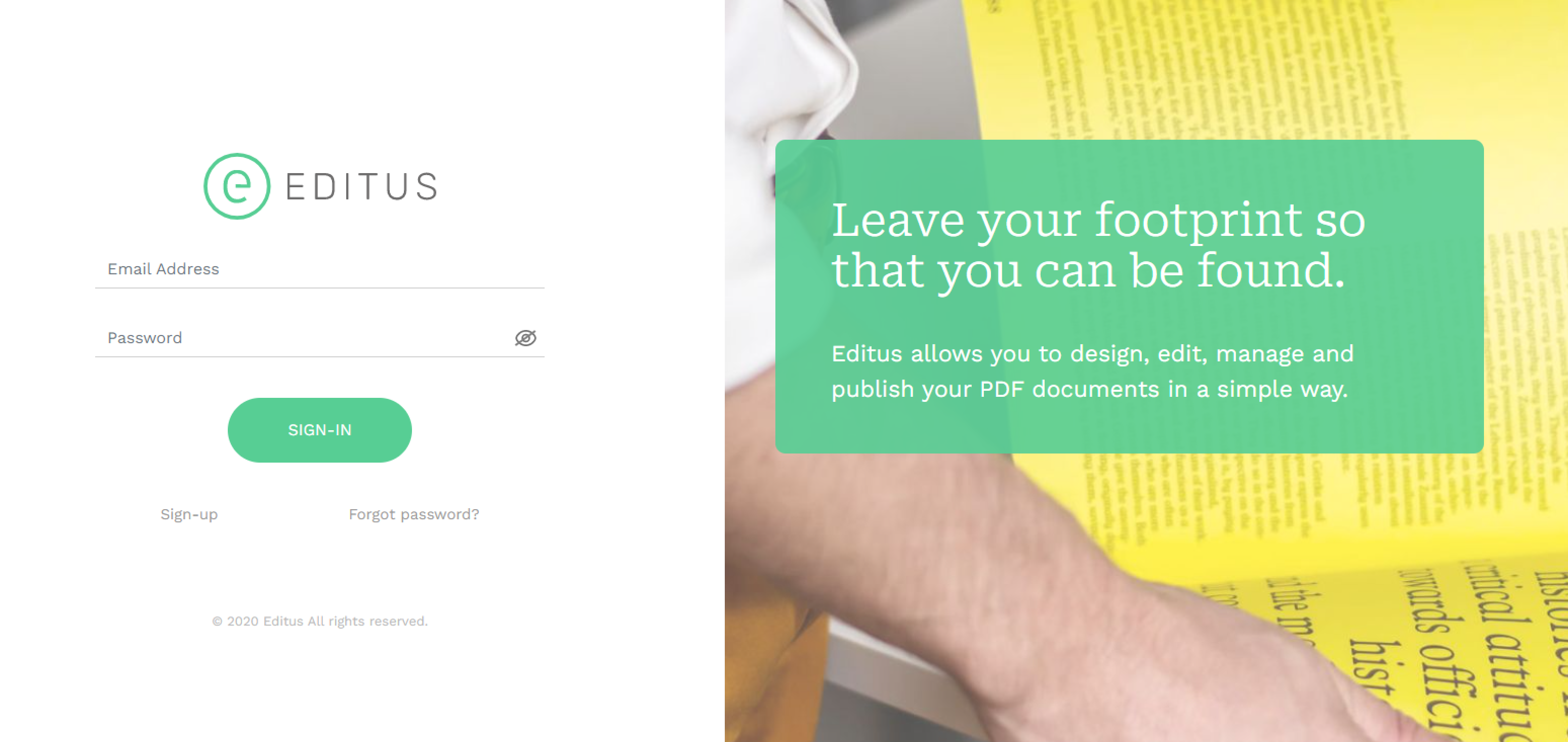 Editus sign in screen
