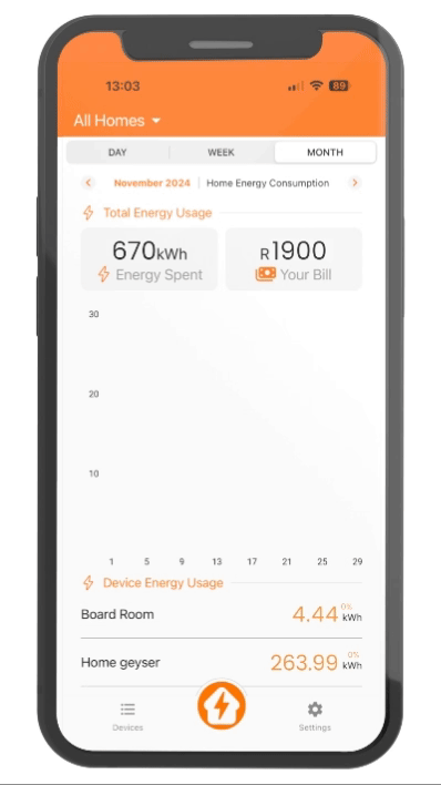 Animated Energy Reporting screen in the Sensor Connect app